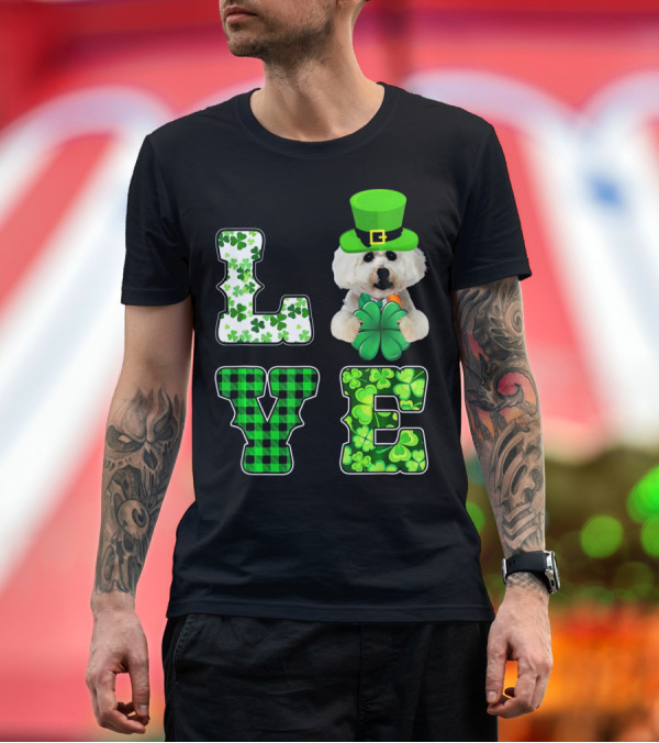 Premium T-Shirt: LOVE St Patricks Day Maltese Dog with Shamrocks T-Shirt LOVE St Patricks Day Maltese Dog with Shamrocks T-Shirt