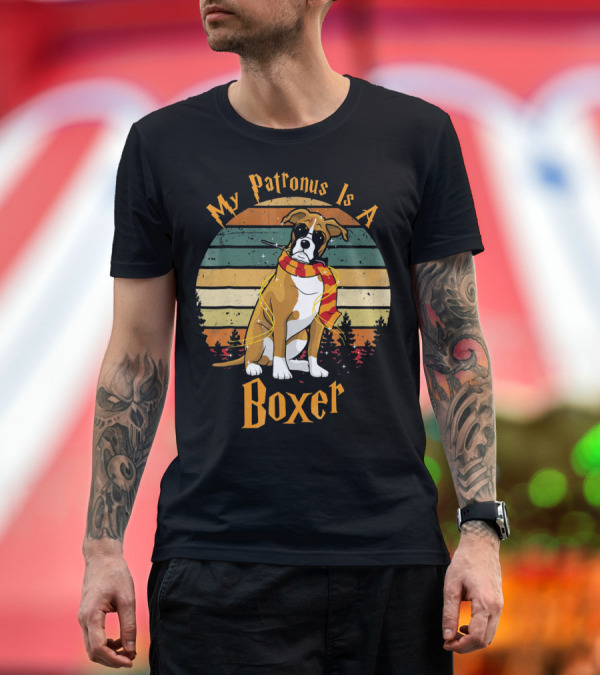 Premium T-Shirt: My Patronus Is A Boxer Dog Funny Dog Chr Scarf Retro Forest T-Shirt My Patronus Is A Boxer Dog Funny Dog Chr Scarf Retro Forest T-Shirt