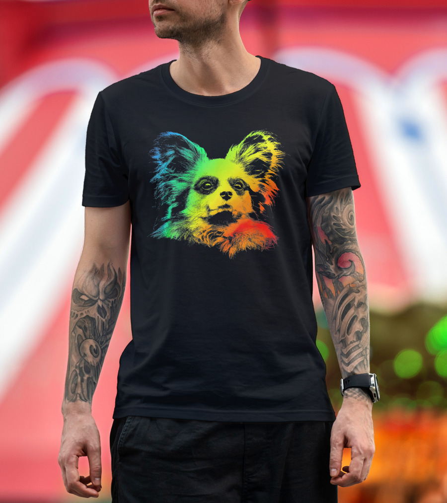 PAPILLON Colorful Rainbow Dog Portrait Vibrant T-Shirt