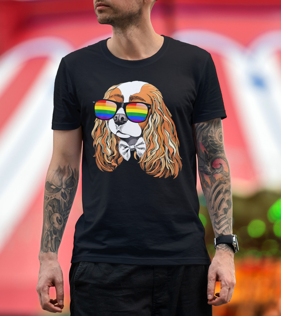 Cavalier King Charles Spaniel Rainbow Sunglasses Pride T-Shirt