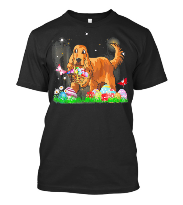 Easter Cocker Spaniel With Basket Of Eggs And Butterflies T-Shirt