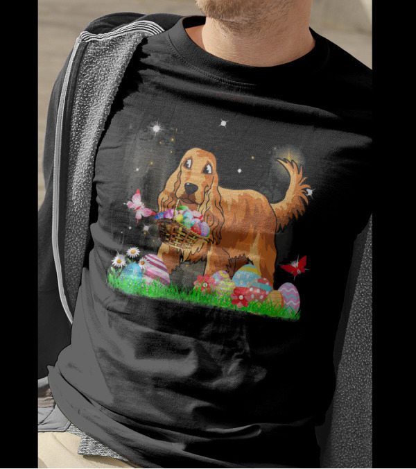 Easter Cocker Spaniel With Basket Of Eggs And Butterflies T-Shirt