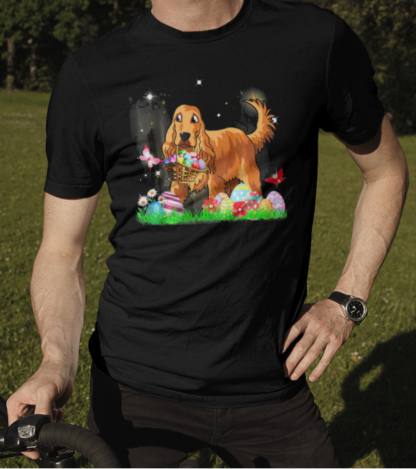 Easter Cocker Spaniel With Basket Of Eggs And Butterflies T-Shirt