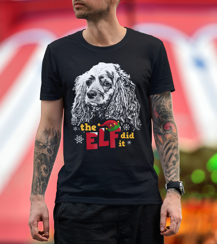 The Elf Did It Cocker Spaniel Christmas Dog Snowflakes T-Shirt