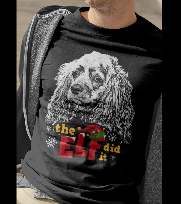 The Elf Did It Cocker Spaniel Christmas Dog Snowflakes T-Shirt