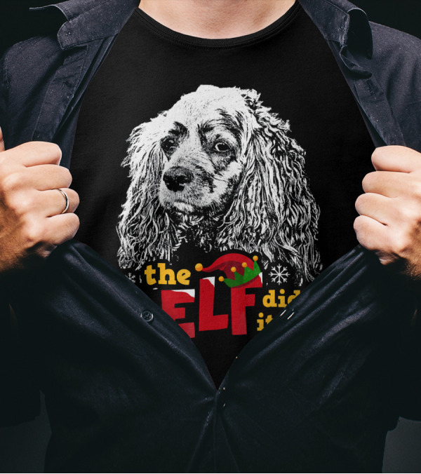 The Elf Did It Cocker Spaniel Christmas Dog Snowflakes T-Shirt