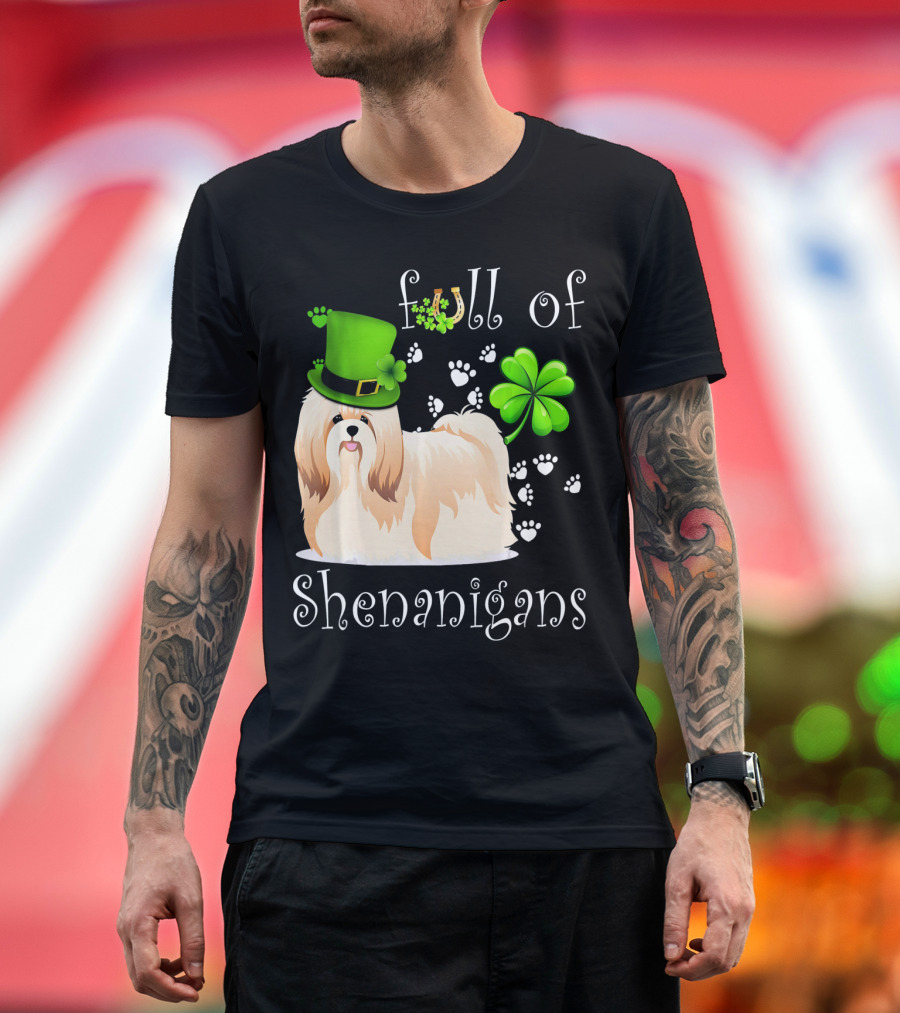 Full Of Shenanigans Shih Tzu Dog with Irish Clover Hat T-Shirt