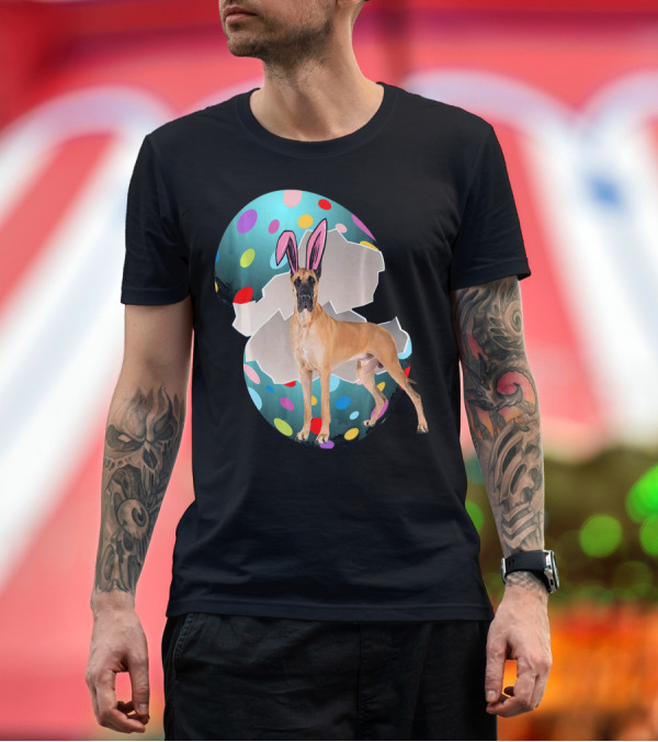 Premium T-Shirt: Great Dane with Easter Bunny Ears in Colorful Egg T-Shirt Great Dane with Easter Bunny Ears in Colorful Egg T-Shirt
