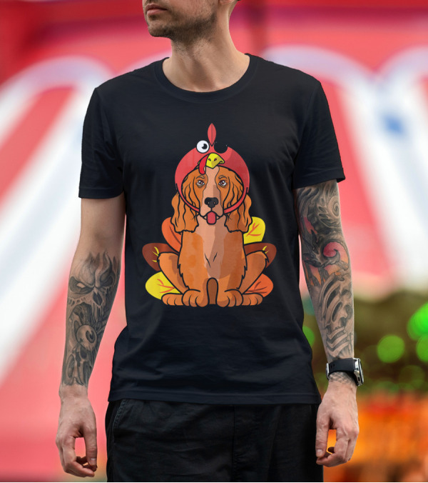 Premium T-Shirt: Funny Cocker Spaniel Thanksgiving Dog Turkey Hat T-Shirt Funny Cocker Spaniel Thanksgiving Dog Turkey Hat T-Shirt