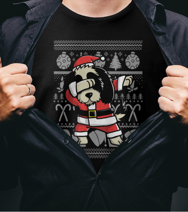 Funny Shih Tzu Dabbing Dog Dab Christmas Ugly Sweater Santa Costume T-Shirt