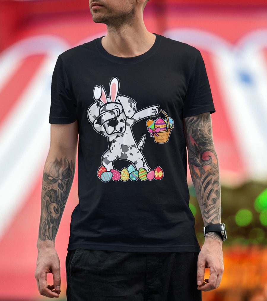 Great Dane Dabbing with Easter Bunny Ears and Egg Basket T-Shirt