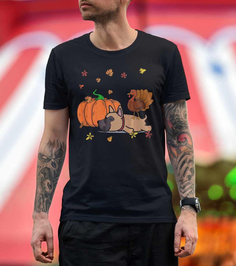 Funny Great Dane Dog Sleeping Autumn Thanksgiving Pumpkin Turkey Lover T-Shirt