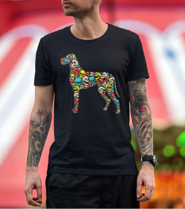 Premium T-Shirt: Funny Vibrant Skull Skeleton Patterns Great Dane Dog Hall T-Shirt Funny Vibrant Skull Skeleton Patterns Great Dane Dog Hall T-Shirt