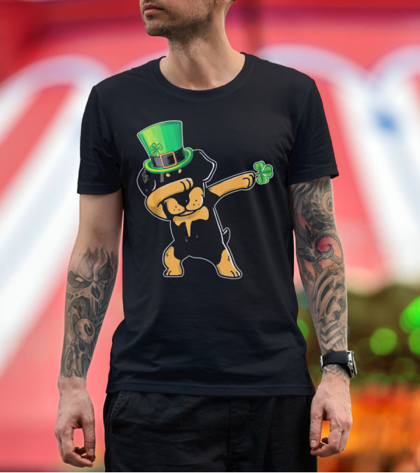 Premium T-Shirt: Funny Rottweiler Dab Dabbing Dance St. Patrick's Day Clover Hat T-Shirt Funny Rottweiler Dab Dabbing Dance St. Patrick's Day Clover Hat T-Shirt