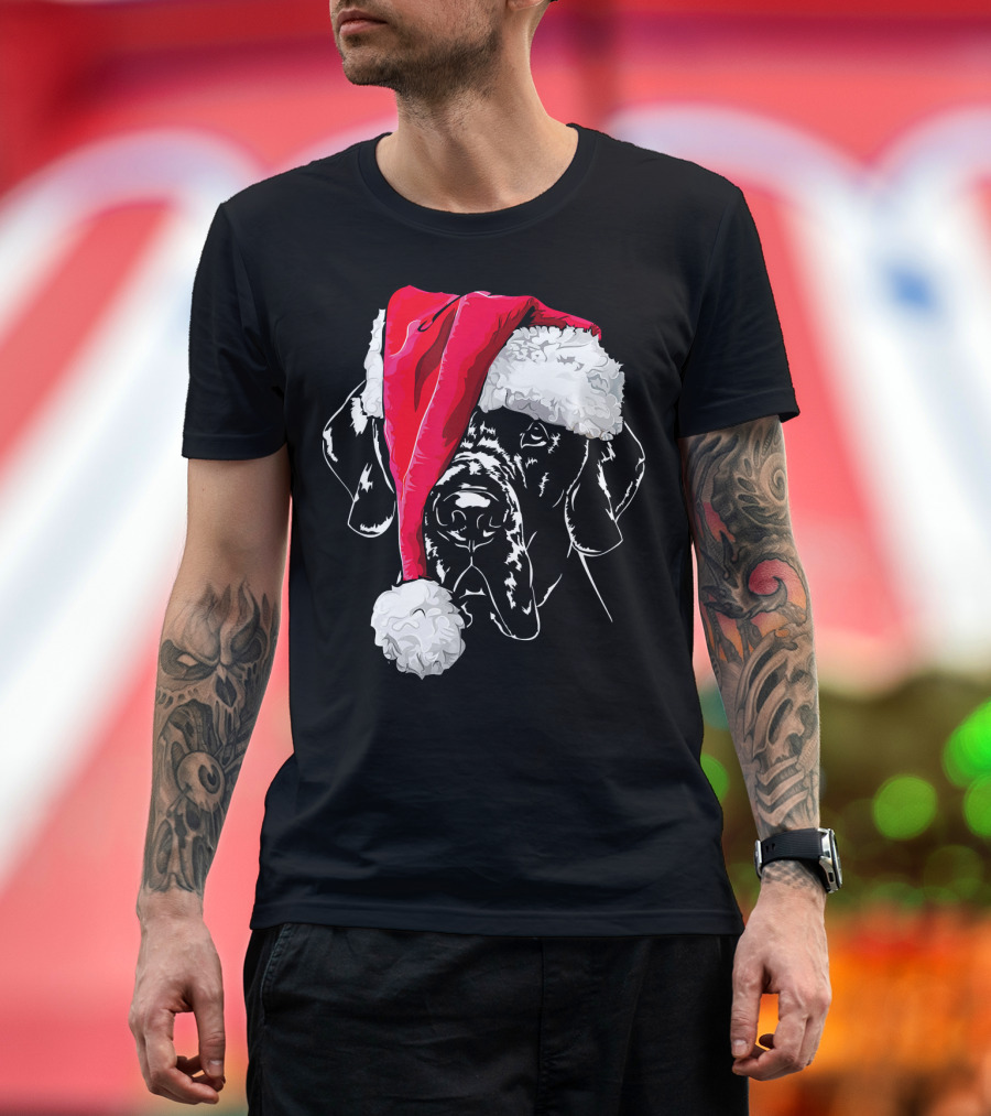 Funny Great Dane Christmas Dog Wearing Santa Hat T-Shirt