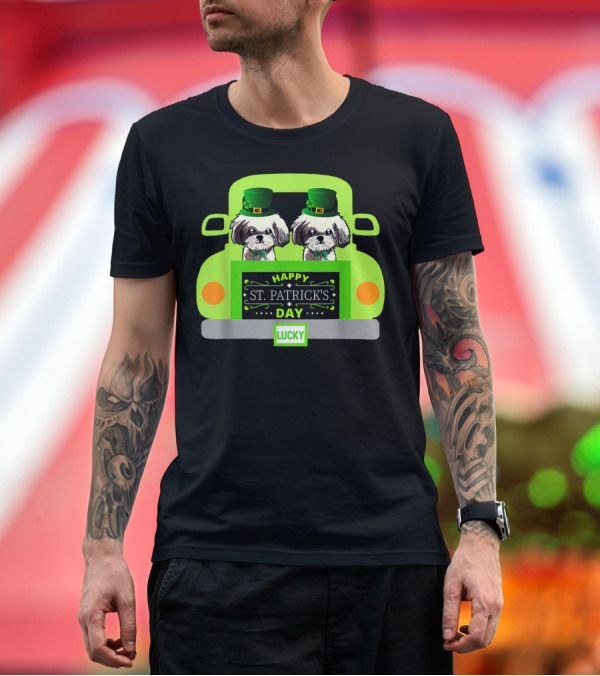 Premium T-Shirt: Happy St Patrick's Day Shih Tzu in Green Truck Lucky T-Shirt Happy St Patrick's Day Shih Tzu in Green Truck Lucky T-Shirt