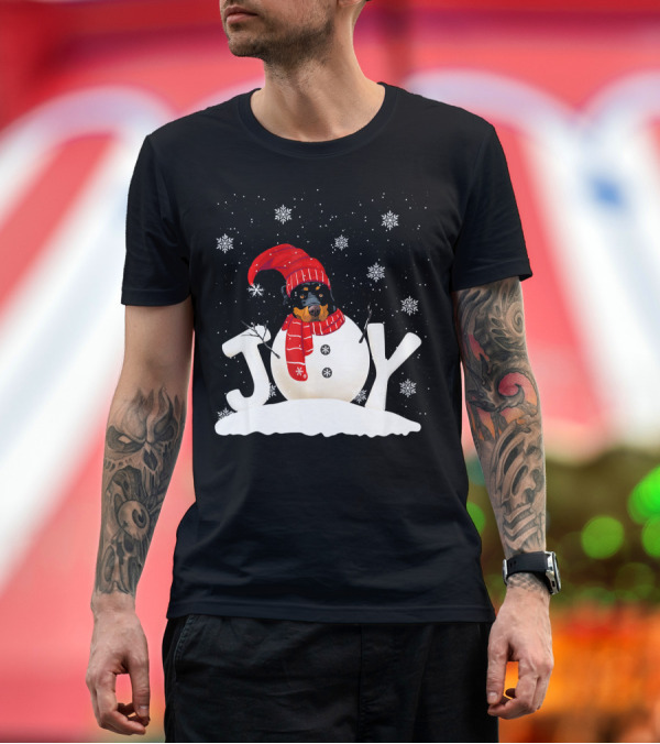Premium T-Shirt: Rottweiler Snowman Christmas Joy with Red Hat and Scarf T-Shirt Rottweiler Snowman Christmas Joy with Red Hat and Scarf T-Shirt