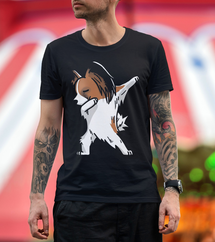Funny Dabbing Papillon Dog Birthday Party T-Shirt