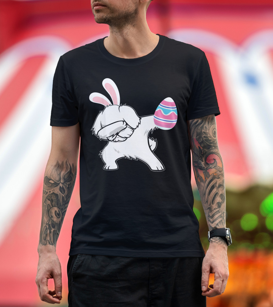 Easter Bunny Dabbing Maltese Dog with Colorful Egg T-Shirt