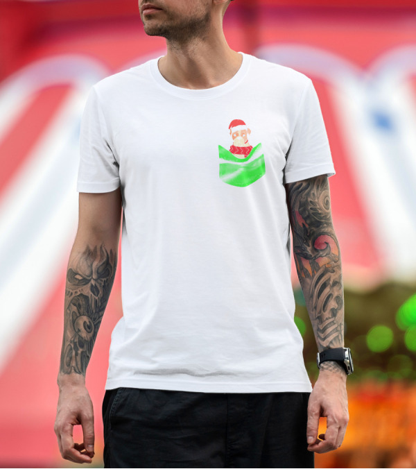 Premium T-Shirt: Boxer Dog with Santa Hat in Christmas Pocket T-Shirt Boxer Dog with Santa Hat in Christmas Pocket T-Shirt