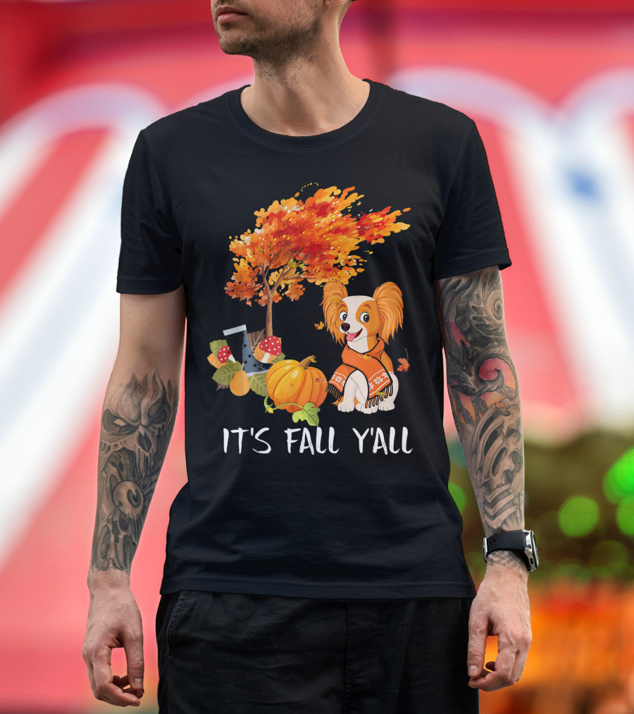 It's Fall Y'all Papillon Pumpkin Spice Autumn Scene T-Shirt
