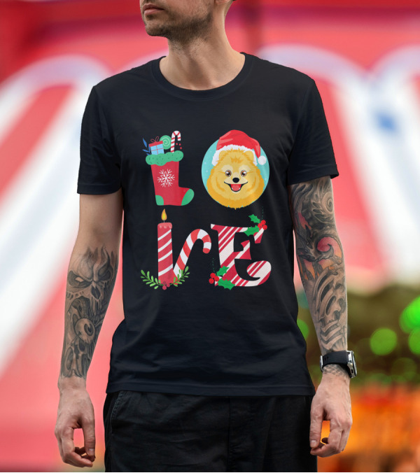 Premium T-Shirt: I Love My Pomeranian Festive Christmas Santa Hat Holiday Spirit T-Shirt I Love My Pomeranian Festive Christmas Santa Hat Holiday Spirit T-Shirt