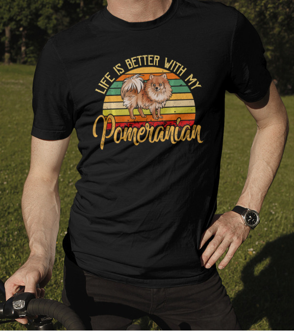 Life Is Better With My Pomeranian Vintage Retro Stripes T-Shirt