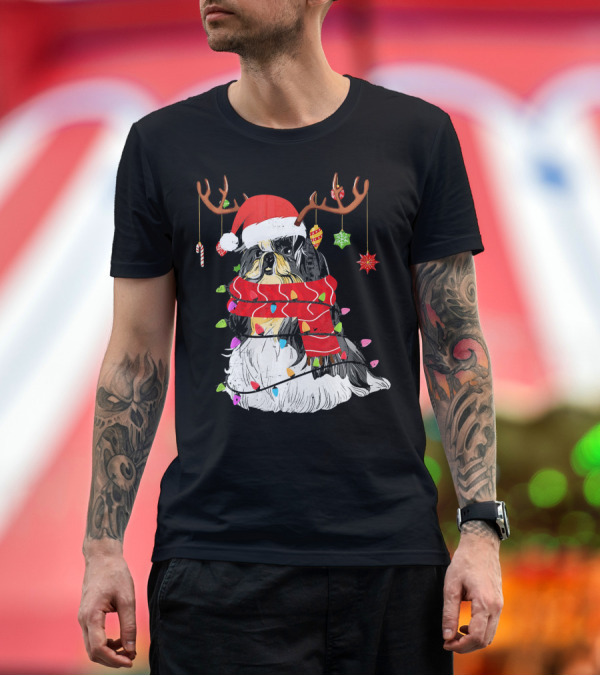 Premium T-Shirt: Shih Tzu Christmas Reindeer Antlers Lights and Santa Hat T-Shirt Shih Tzu Christmas Reindeer Antlers Lights and Santa Hat T-Shirt