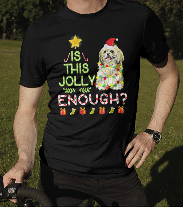 Is This Jolly Enough Shih Tzu Santa Hat Christmas Lights T-Shirt