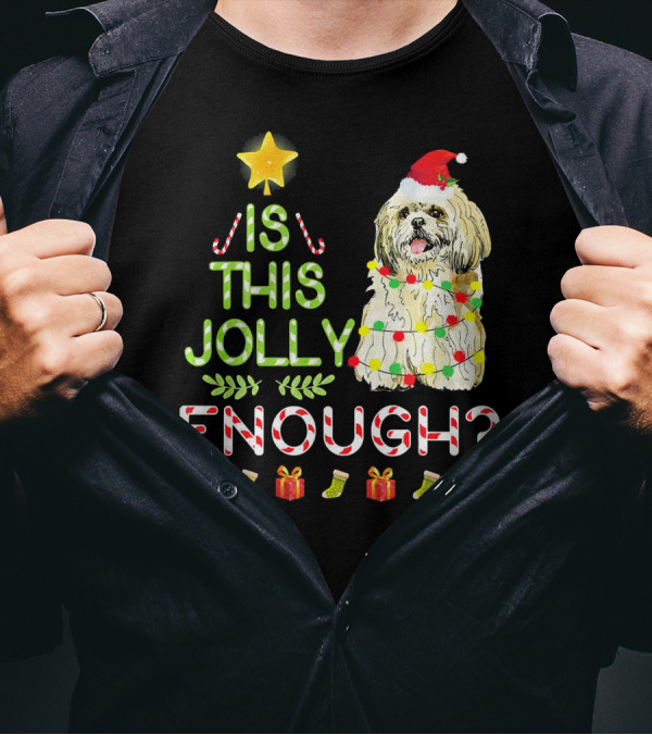 Is This Jolly Enough Shih Tzu Santa Hat Christmas Lights T-Shirt