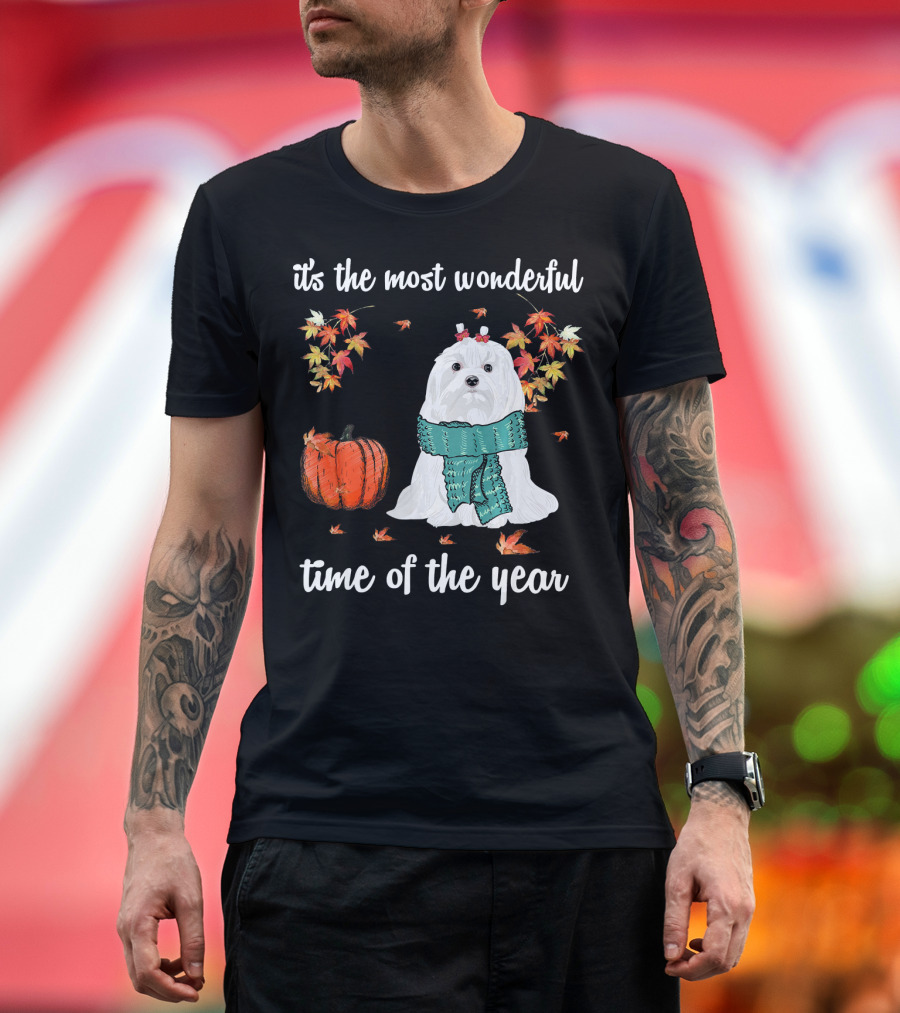 It's the Most Wonderful Time of the Year Maltese Dog Autumn Fall T-Shirt