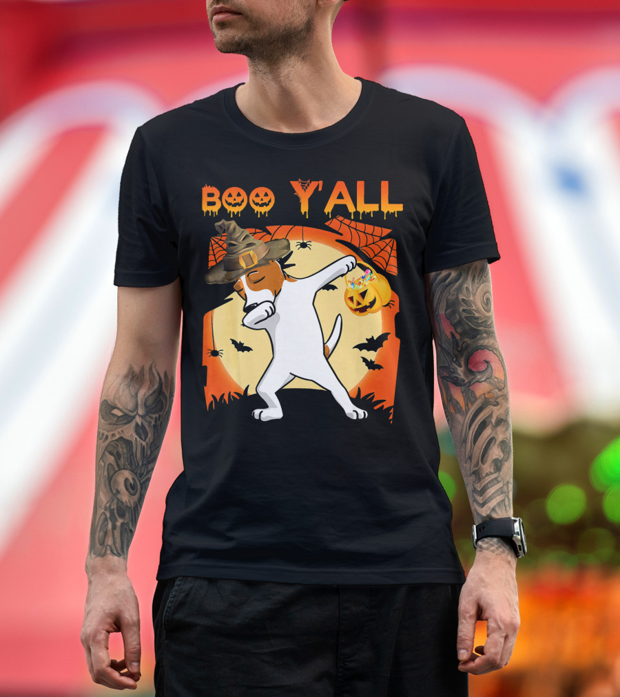 Boo Yall Jack Russell Terrier Dabbing Witch Hat Halloween T-Shirt