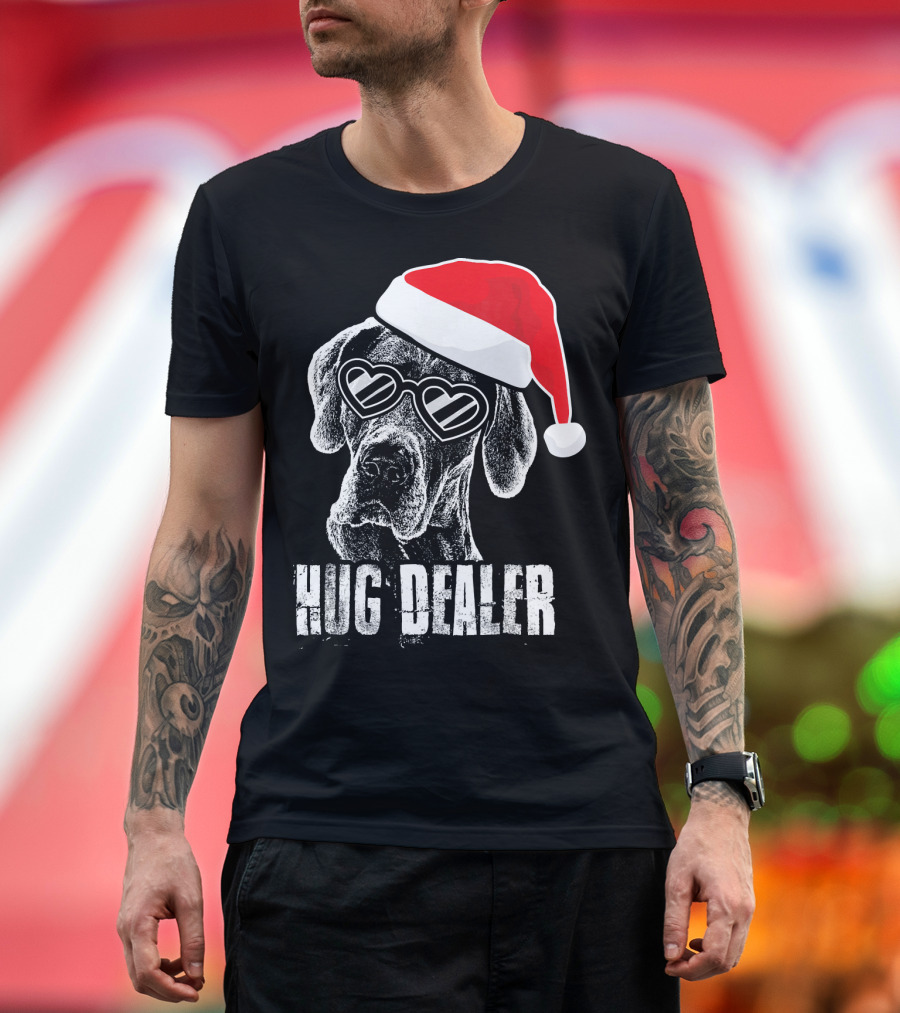 Hug Dealer Great Dane Santa Hat Heart Glasses T-Shirt