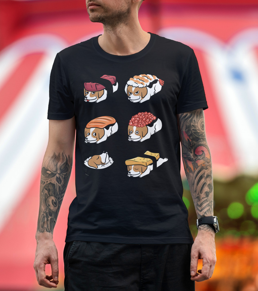 Jack Russell Terrier Sushi Nigiri Tuna Salmon Roe Tamago Roll T-Shirt