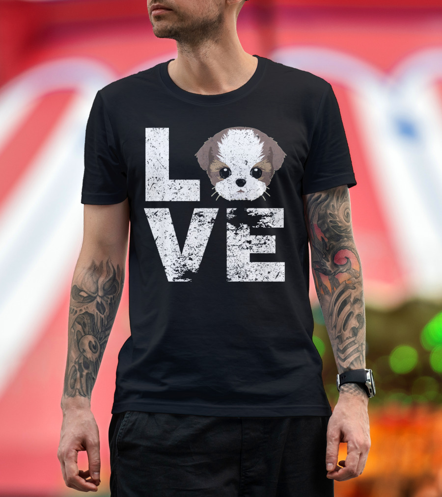 Love Letter Style Shih Tzu Dog Head T-Shirt