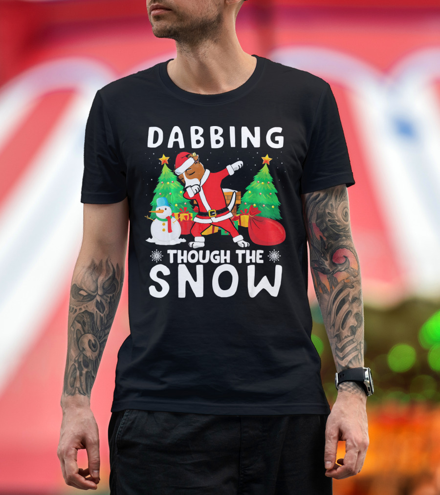 Dabbing Through The Snow Pe Jack Russell Santa Snowman Holiday Fun T-Shirt