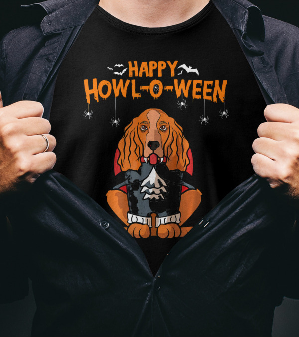 Happy Howl-O-Ween Cocker Spaniel Vampire With Bats And Spiders T-Shirt