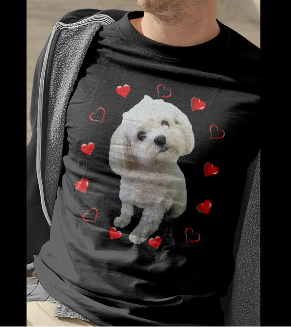 Maltipoo Puppy Surrounded By Hearts For Maltese Dog Lovers T-Shirt