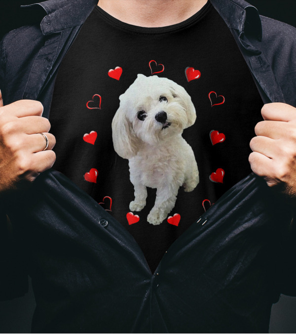 Maltipoo Puppy Surrounded By Hearts For Maltese Dog Lovers T-Shirt