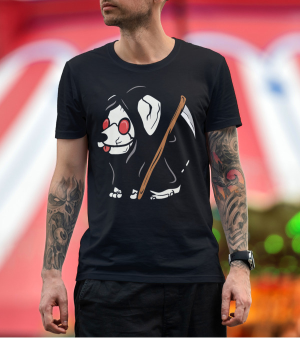Premium T-Shirt: Jack Russell Terrier Grim Reaper with Red Glasses and Scythe T-Shirt Jack Russell Terrier Grim Reaper with Red Glasses and Scythe T-Shirt