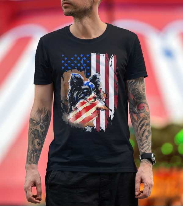 Premium T-Shirt: American Flag Tattoos Papillon Dog T-Shirt American Flag Tattoos Papillon Dog T-Shirt