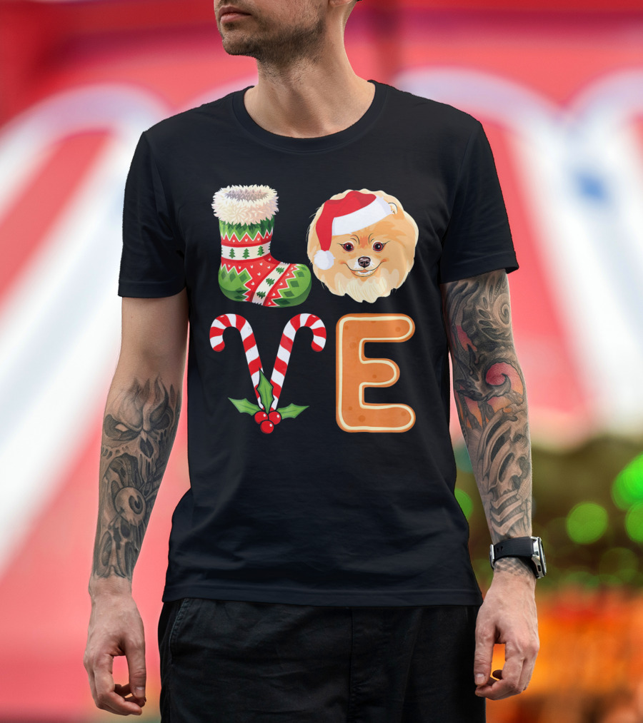 Pomeranian Lover Christmas Stocking Candy Cane Gingerbread Santa Hat T-Shirt