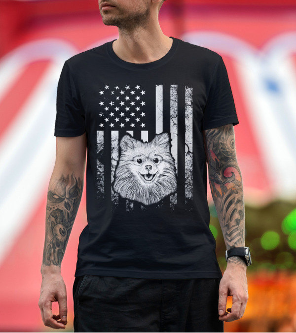 Premium T-Shirt: Pomeranian 4th of July American Flag Dog USA T-Shirt Pomeranian 4th of July American Flag Dog USA T-Shirt
