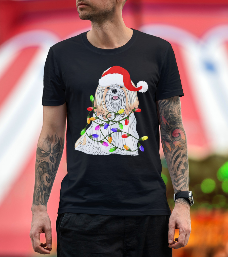 Shih Tzu with Santa Hat and Christmas Lights T-Shirt