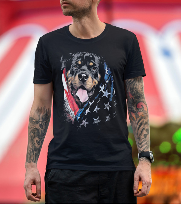 Premium T-Shirt: Rottweiler Wrapped in American Flag USA Patriotic T-Shirt Rottweiler Wrapped in American Flag USA Patriotic T-Shirt