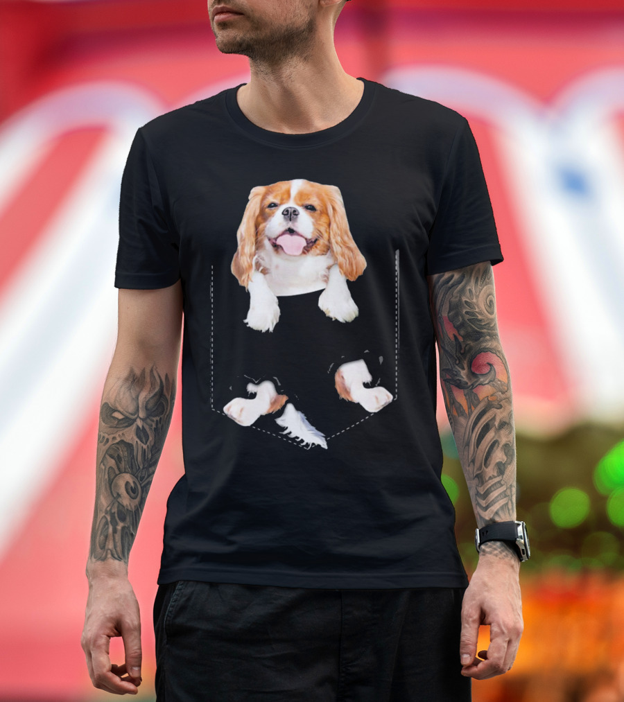 Cavalier King Charles Spaniel Peeking from Pocket T-Shirt