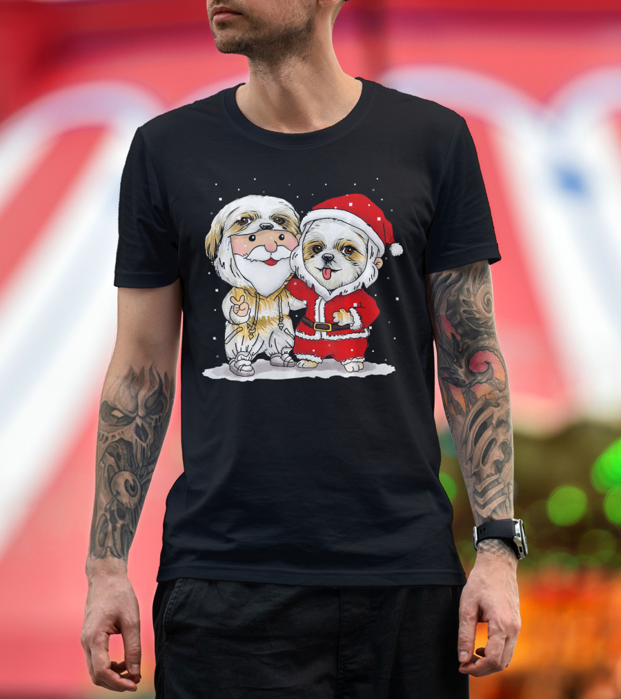 Shih Tzu in Santa Costume with Christmas Chibi T-Shirt