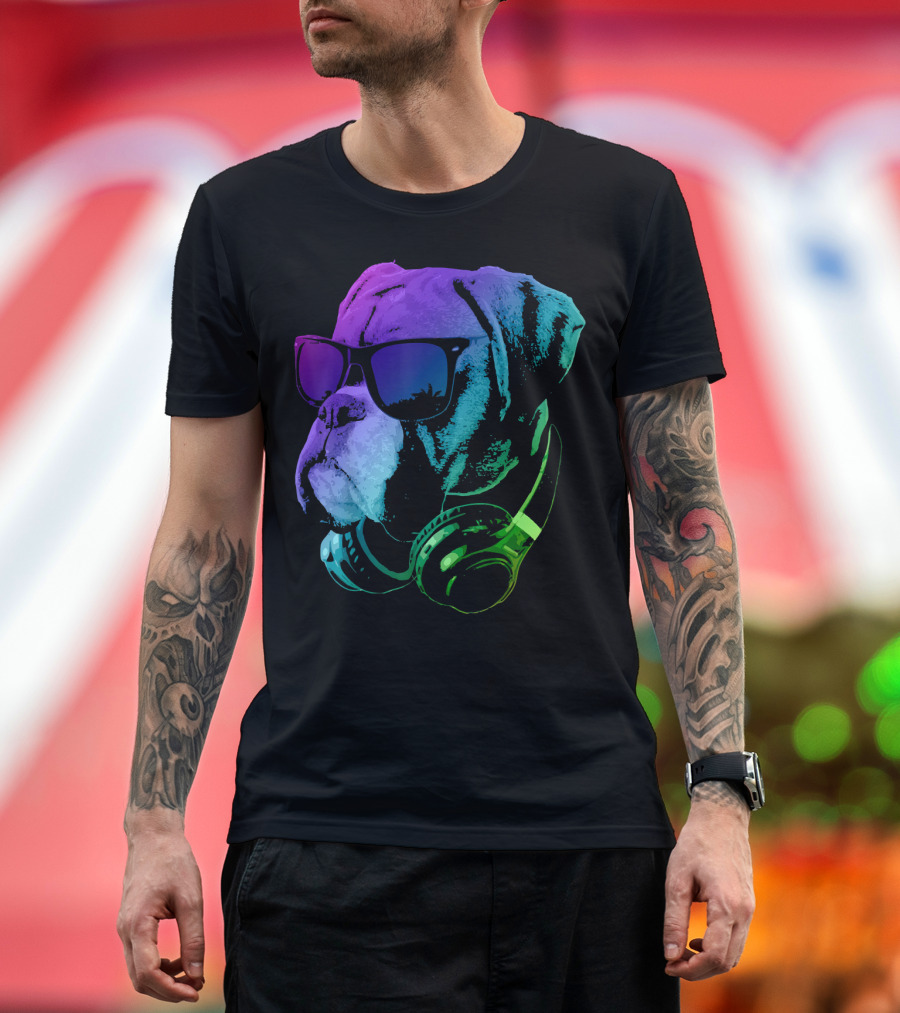 Cool Boxer Dog With Sunglasses And Headphones T-Shirt