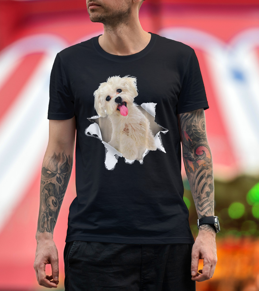 Maltese Torn Hole Dog Mid Tor Inside T-Shirt