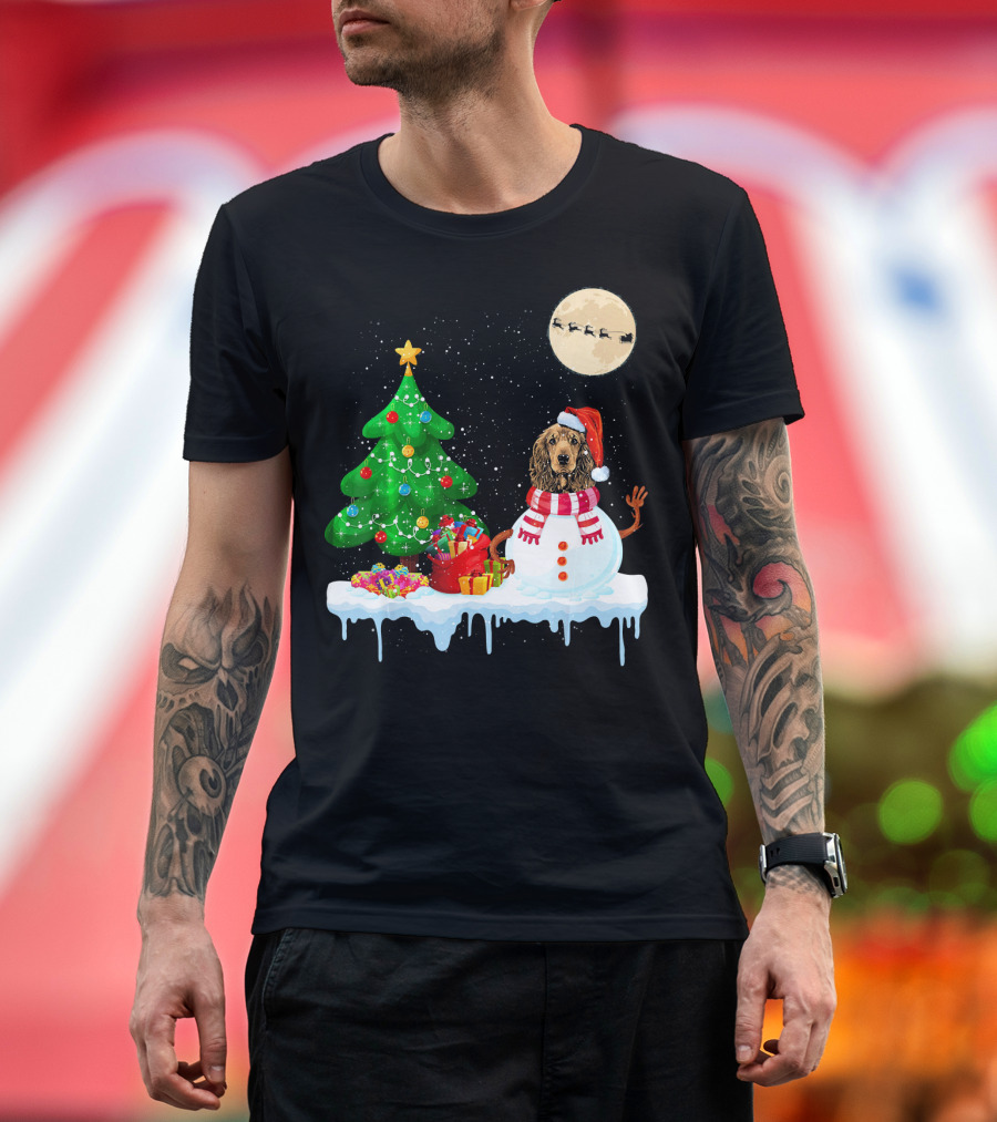 Cocker Spaniel Snowman Costume Funny Christmas Tree Santa Moon T-Shirt